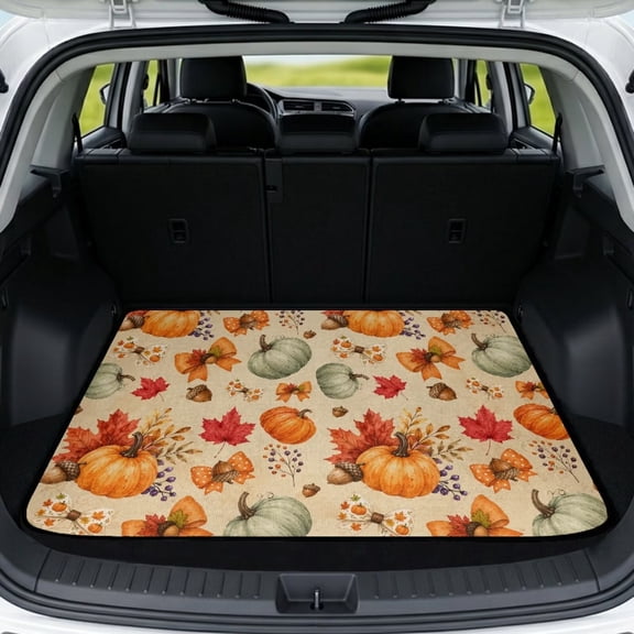 Qpednta Fall Pumpkin Trunk Mat 29"x39" All Weather Cargo Liner for SUV, Durable Polyester Carpet Non-Slip Backing Machine Washable Universal Rear Cargo Protection Fits Sedan Truck