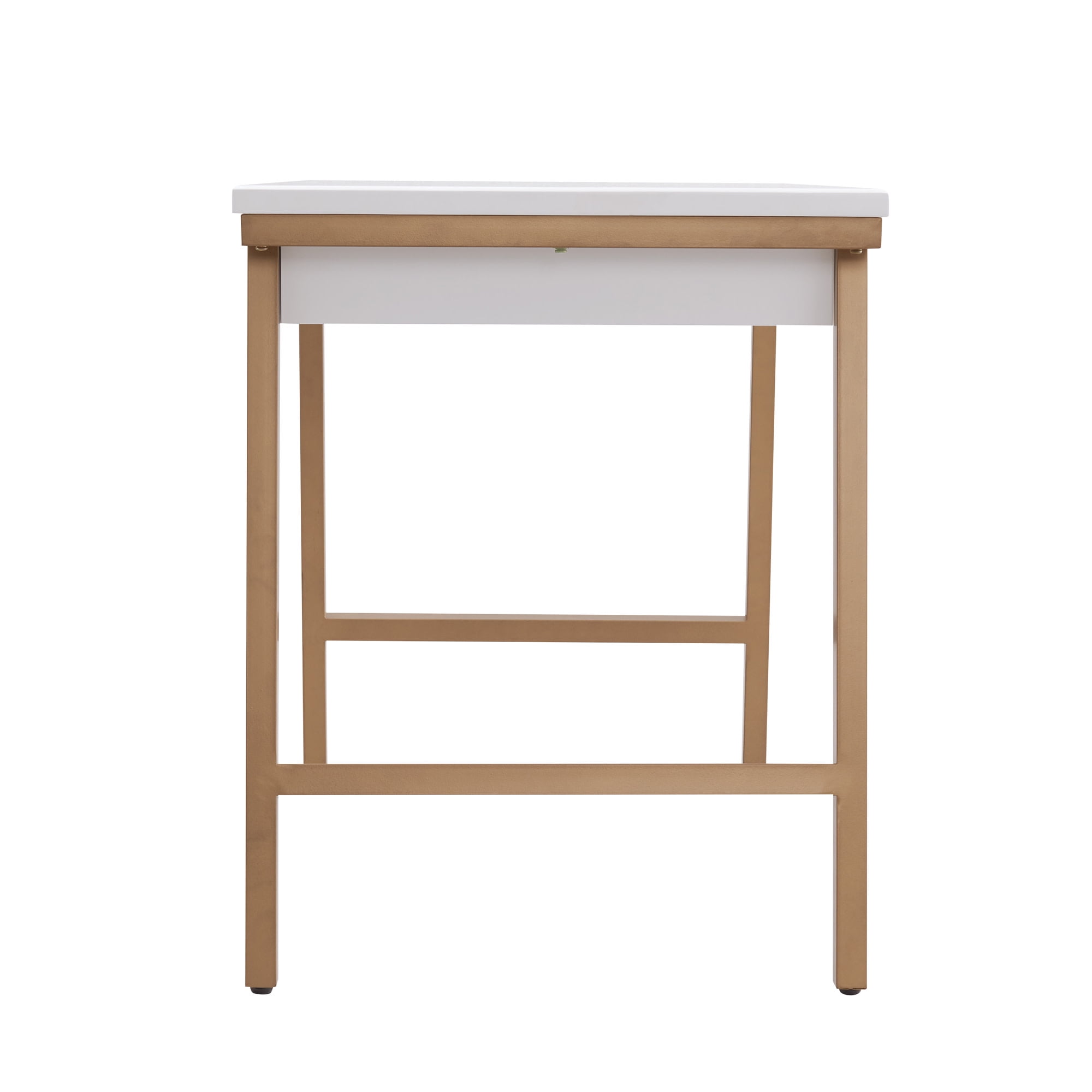 Leick Home Empiria Wood and Metal Computer Desk with Keyboard Drawer, White/Gold