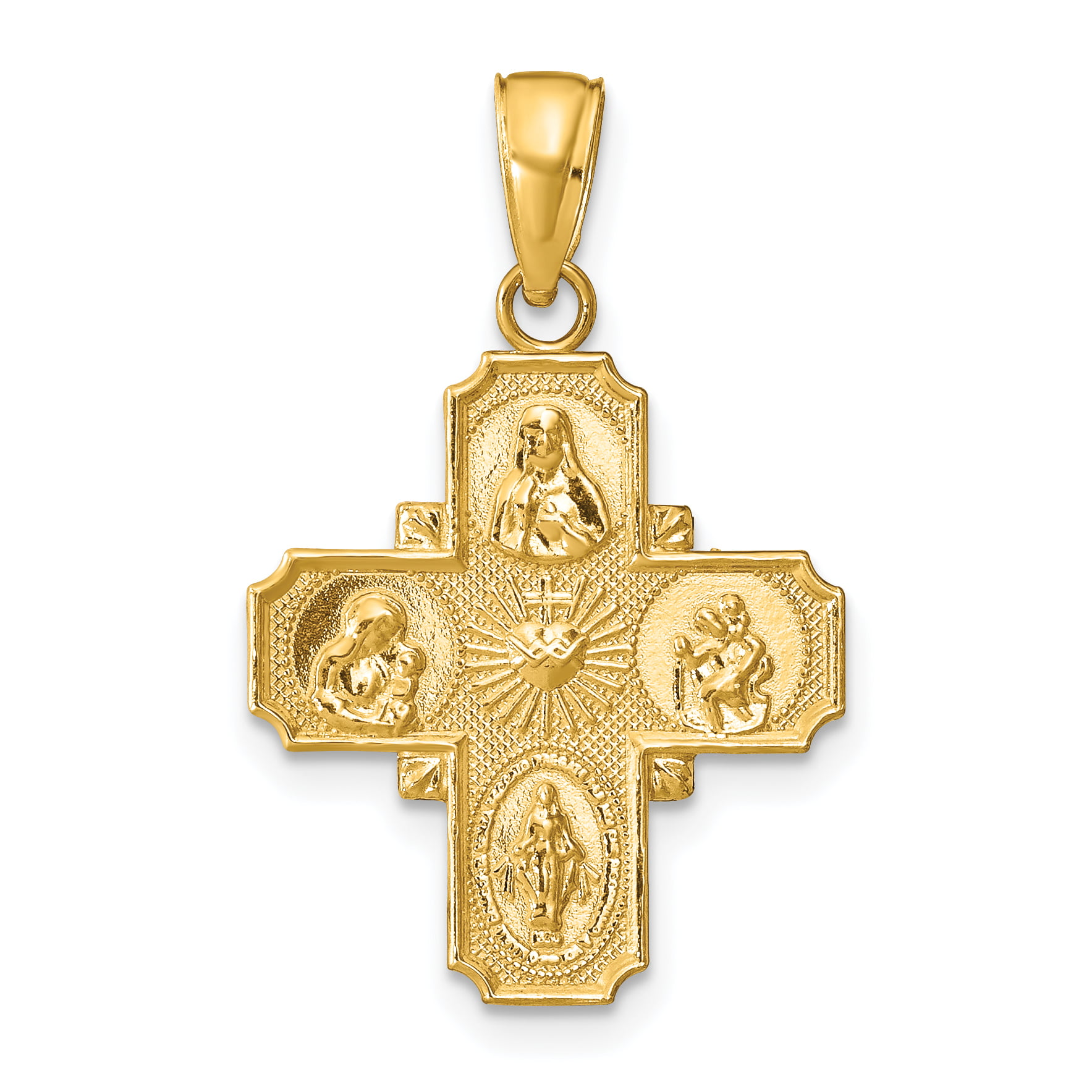 14k Yellow Gold San Benito 2 Sided Key Pendant Charm Necklace Religious Patron 