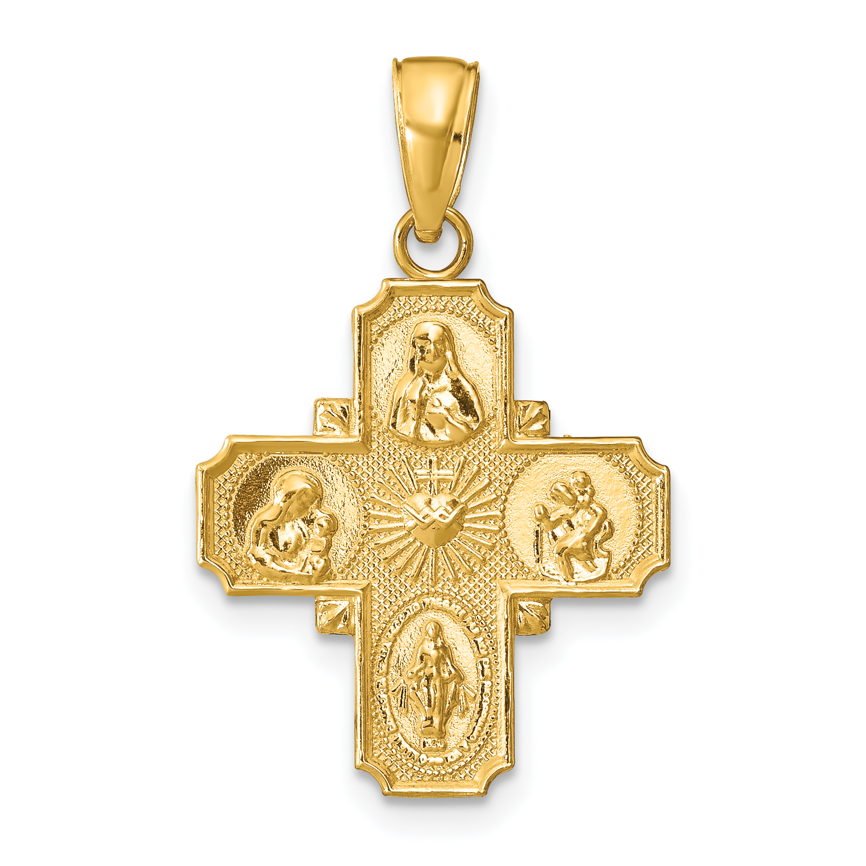 14k Yellow Gold Four Way Medal Pendant Charm Necklace Religious Fine Jewelr  - nullsult.no
