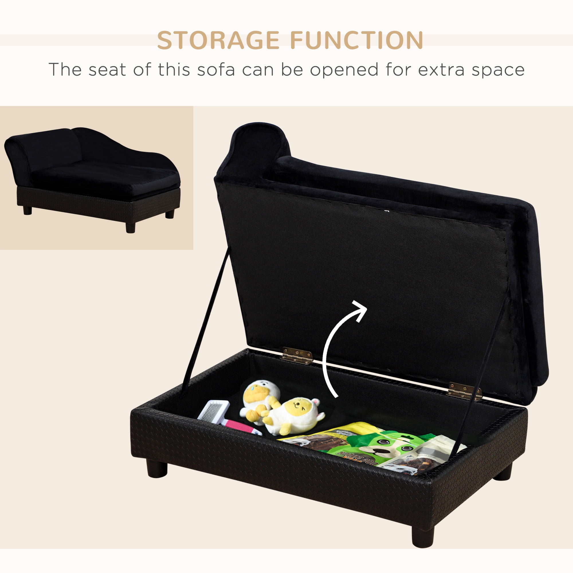 Pet Sofa Dog Sofa for Small Dogs with Storage, Black