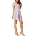 thumbnail image 5 of INSPIRE CHIC Women's Floral V Neck Flare Short Sleeve Lace-up Zipper Chiffon Dress S Purple, 5 of 9