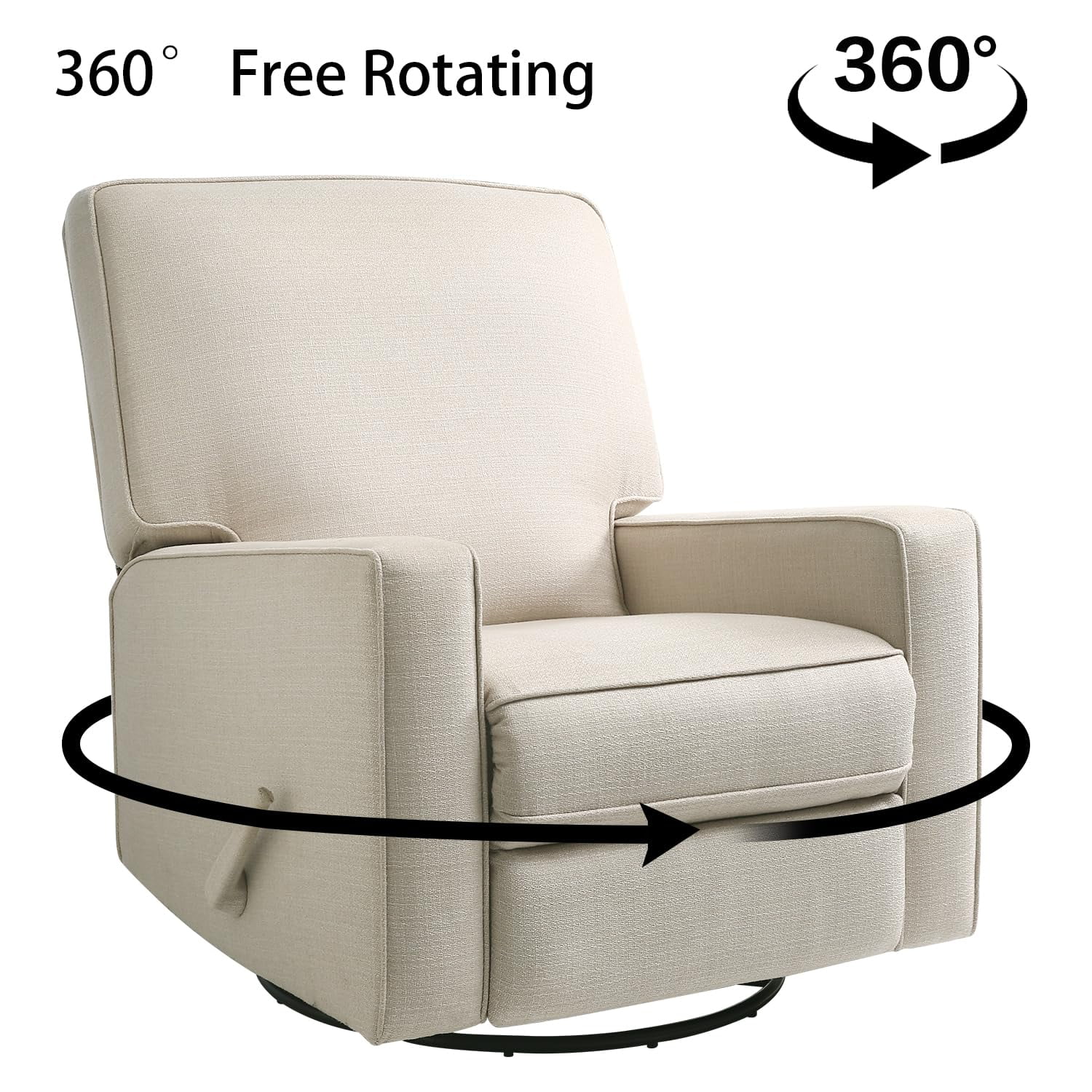 Harkawon Swivel Rocker Recliner Chair, High Back Glider Recliner with Linen Fabric, Ergonomic Rocke'r Chair for Small Spaces, Nursery & Living Room, Beige