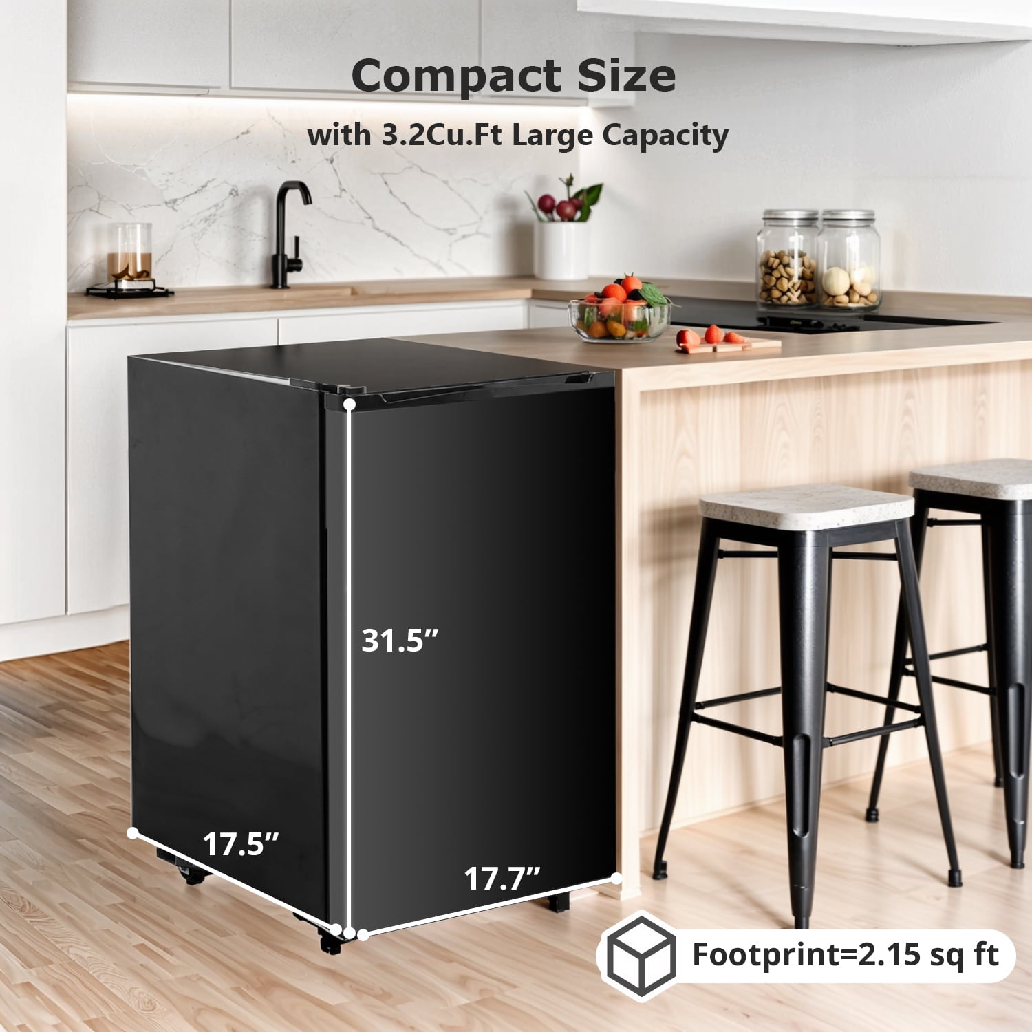 Beddle Mini Fridge with Freezer 3.2 Cu.ft Small Refrigerator for Dorm Bedroom, Compact Refrigerators Single Door Adjustable Thermostat Low Noise,Black