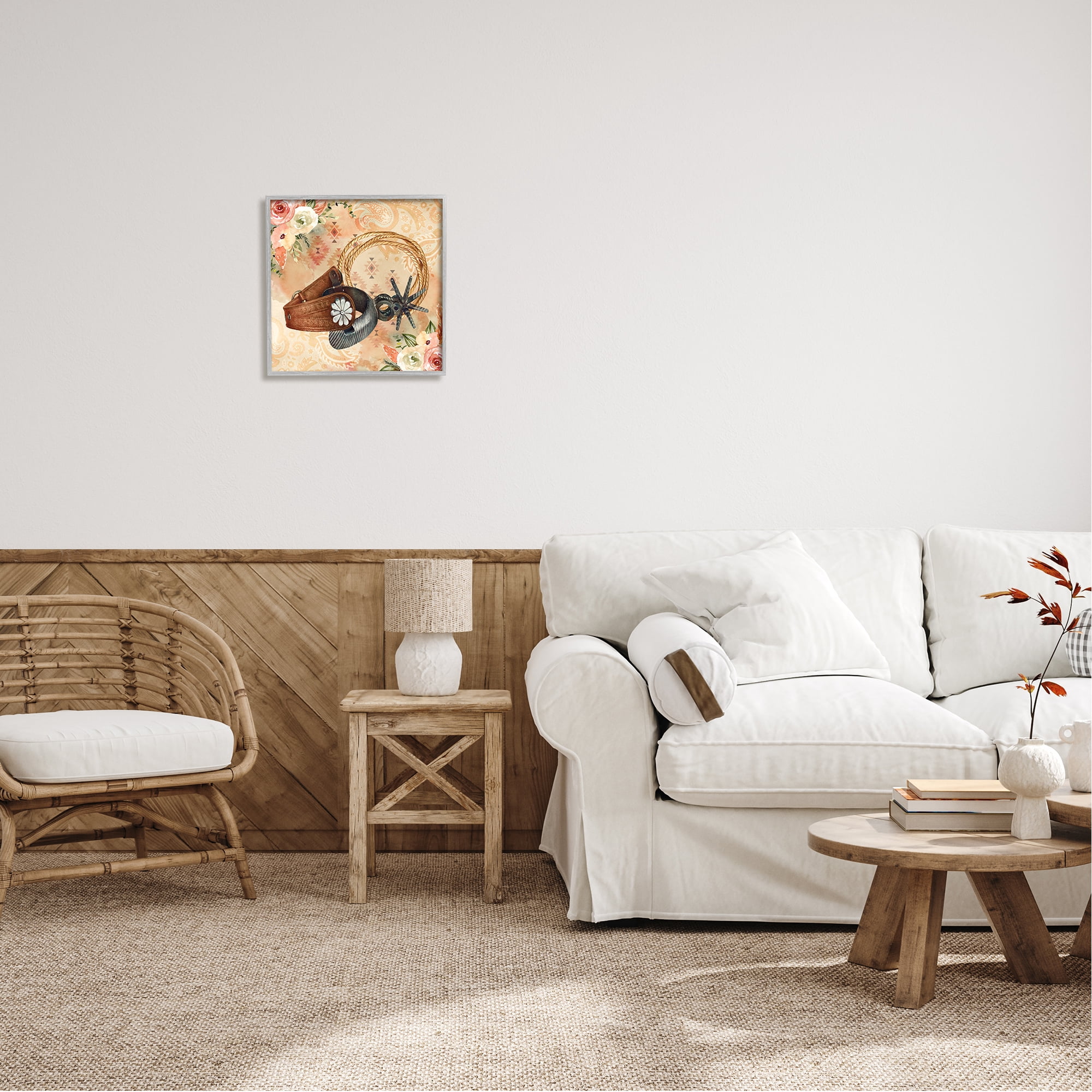 Stupell Cowboy Spurs Floral Roses Beauty & Fashion Painting Gray Framed Art Print Wall Art