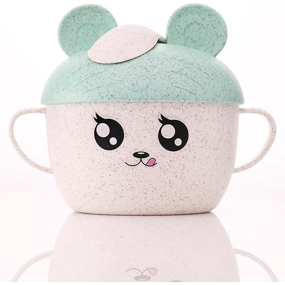 Wheat Straw Bowl with Lid & Spoon - BPA Free - Snack Bowls - Lightweight Plates, Reusable, Microwave & Dishwasher Safe - Wheat Straw Dinnerware - Camping Bowls