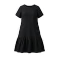 thumbnail image 4 of Women's 2026 Fit And Flare Dress Women's Summer Solid Color Round Neck Short Sleeve Ruffle Midi Dress Black L, 4 of 6