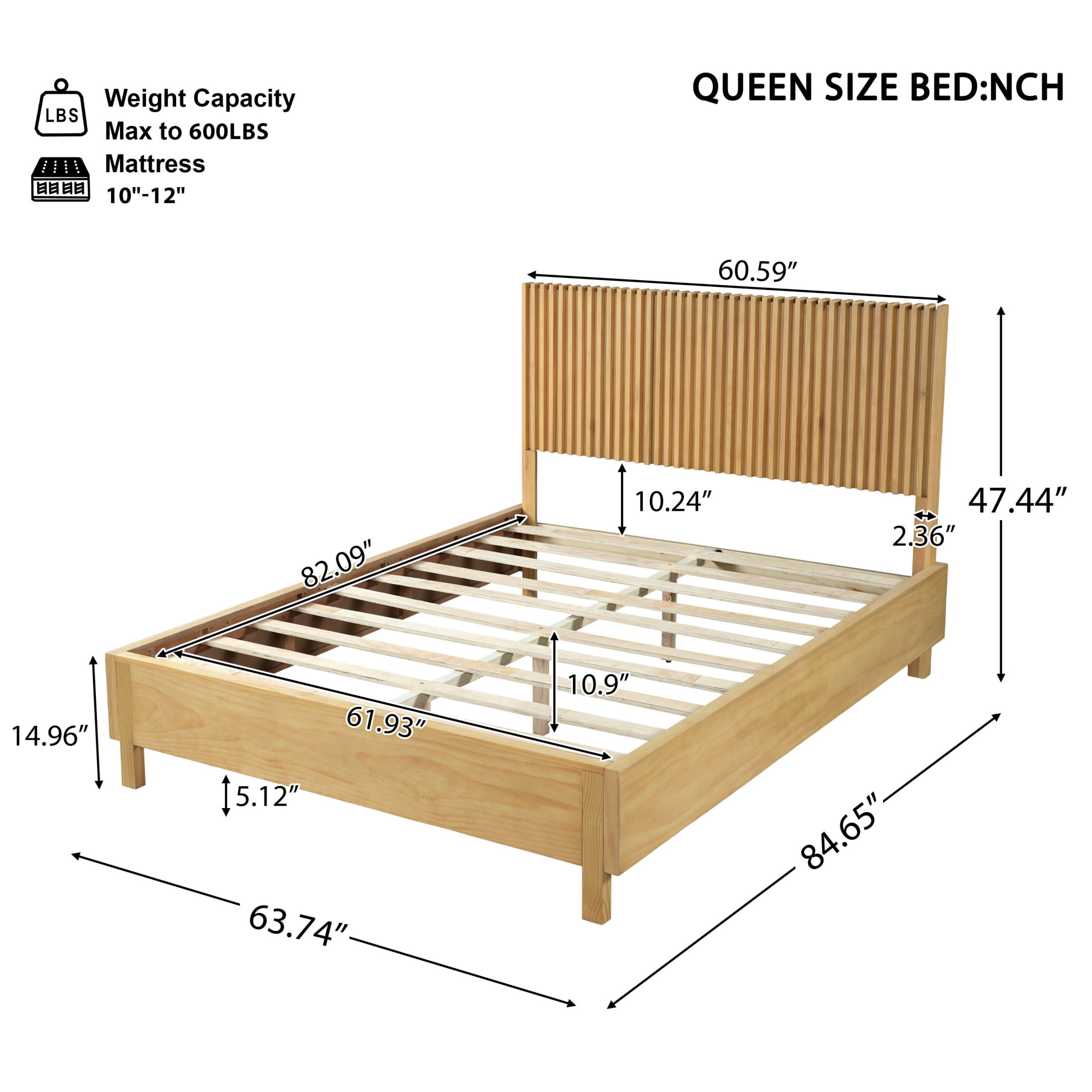 Christopher Knight Home Queen Platform Bed with Slat Headboard, No Box Spring Required, Natural