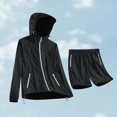 thumbnail image 2 of RYDCOT Men's Sun Protection Outdoor Casual Jacket with Pocket Full Zipper Long Sleeve Hoodie Shirt and Shorts Set Black, 2 of 5