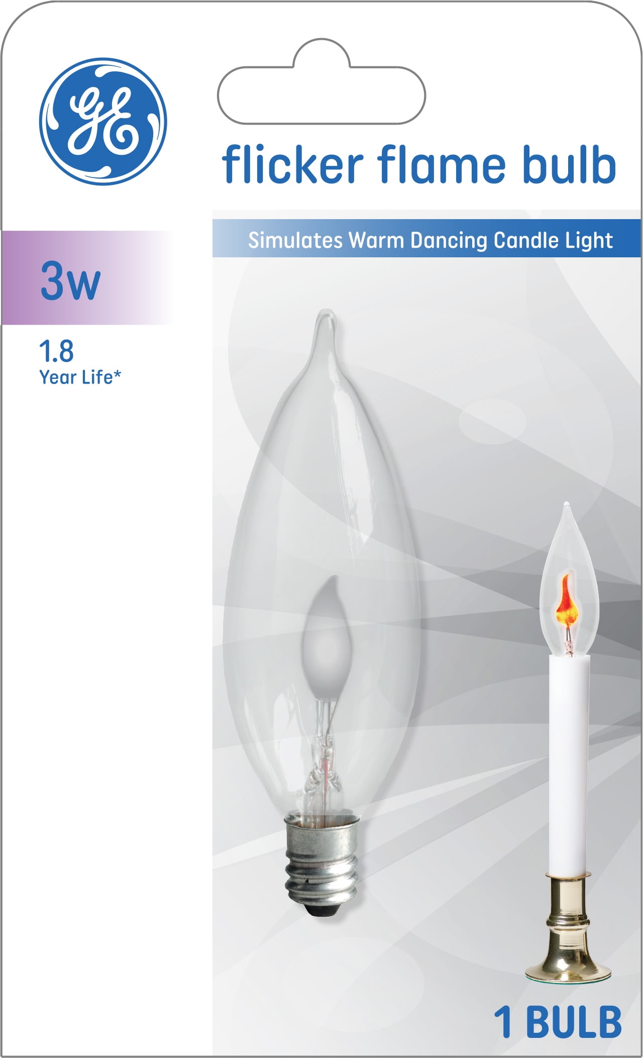 GE Household Lighting GE Crystal Clear Incandescent Decorative Flicker Flame Light Bulb, 3 Watt, Small Base, 1pk