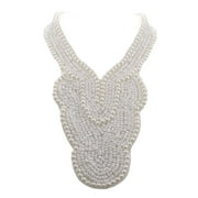 FEINUHAN Faux Pearls Embroidered Tie Up Ribbon Bib Collar Statement Necklace