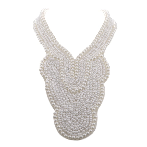 Faux Pearls Embroidered Tie Up Ribbon Bib Collar Statement Necklace