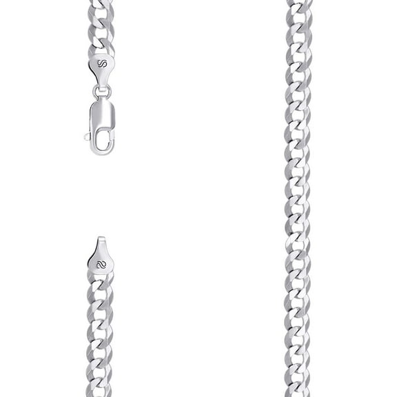 925 Sterling Silver Solid Super Flat Comfort Curb Chain Rhodium 6mm Necklace 20 Inch Chain Necklace for Women and Men