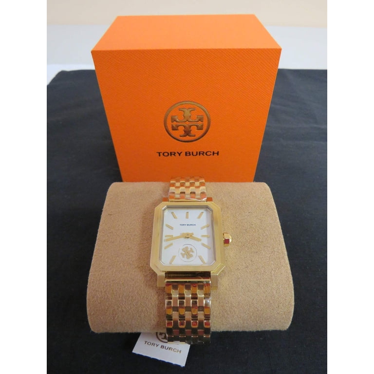 Tory Burch Gold Tone Rectangular Bracelet Watch with White Dial Tory Burch Robinson Rectangle White & Silver Tone Ladies  main image 3