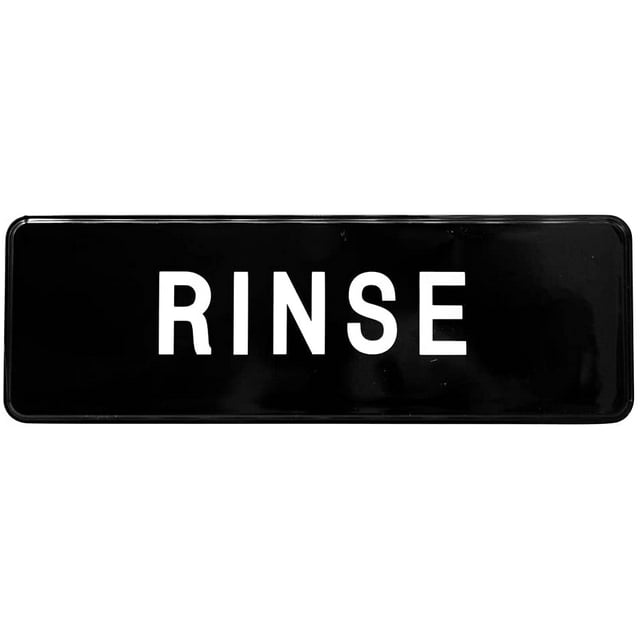[4 Pack] Rinse Plastic Sign - Removable, Weather Proof, Office Stickers, Safety Office Stickers, Bathroom Sign, Kitchen Sign, Required Signs, Business Black Rinse Plastic Sign 9 x 3 inches