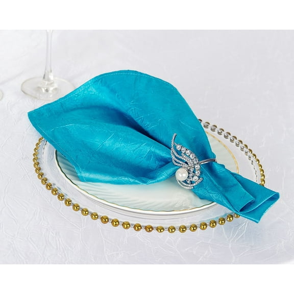 Wedding Linens Inc. (10pcs) 20"x 20" Crushed Crinkle Taffeta Napkins -Turquoise