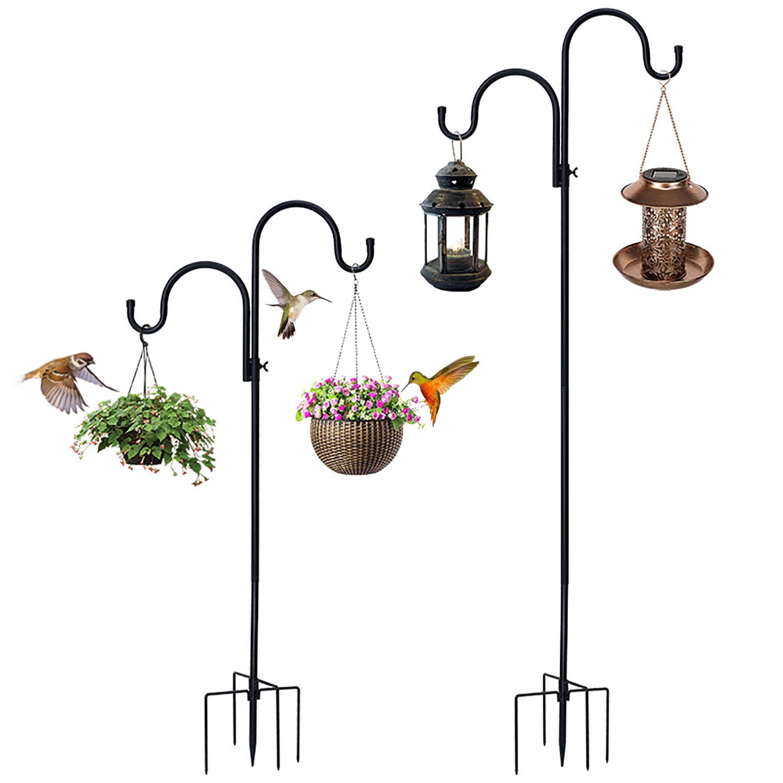 Hxlazmoo Outdoor Hummingbird Feeder Hanging Hook with Double Hooks & 5-Prong Base - Adjustable Garden Iron Bracket for Bird Houses, Planters, Lights (Assembly Required, 160×54cm)