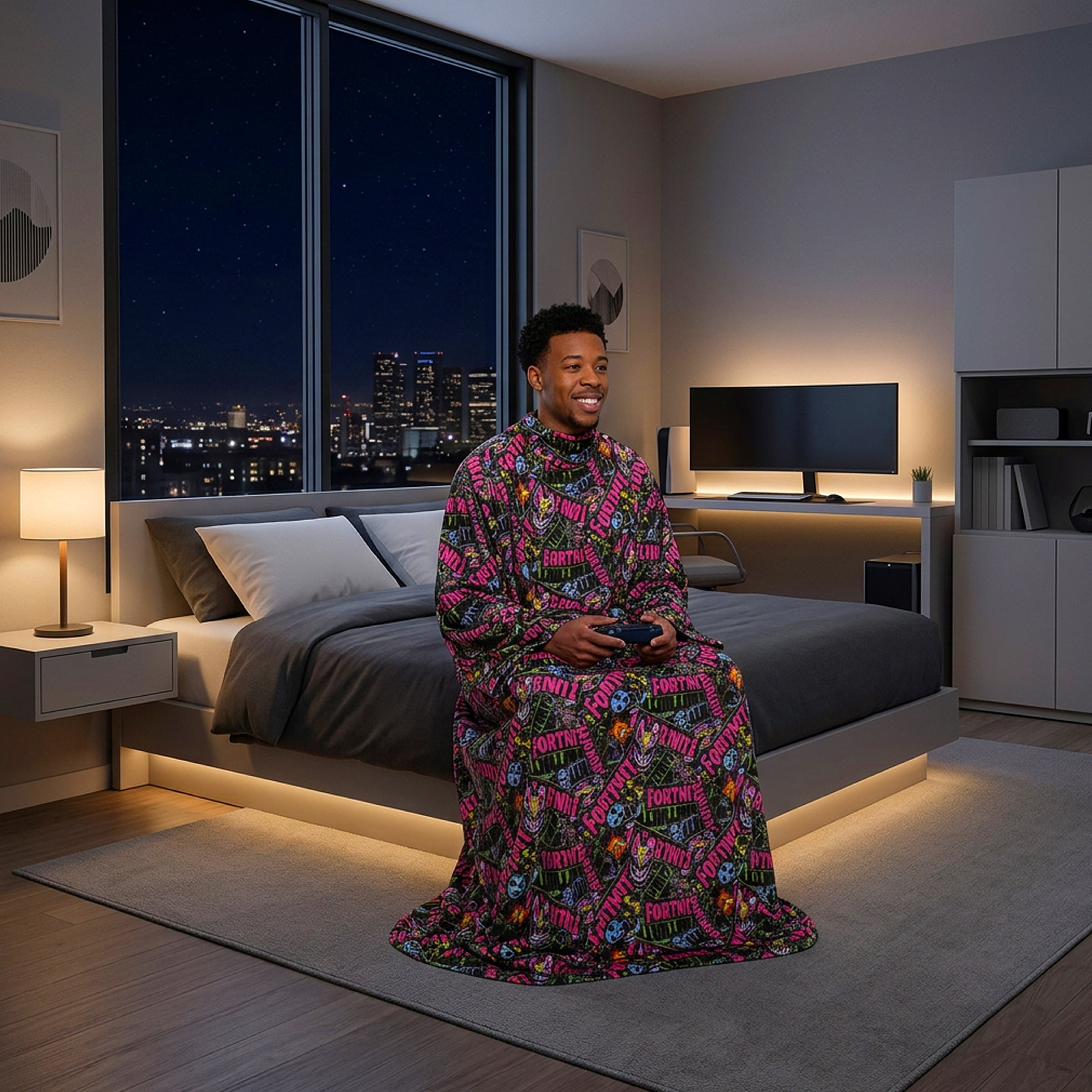 Snuggie Fortnite Graffiti Original Wearable Blanket with Sleeves, Super Soft Fleece