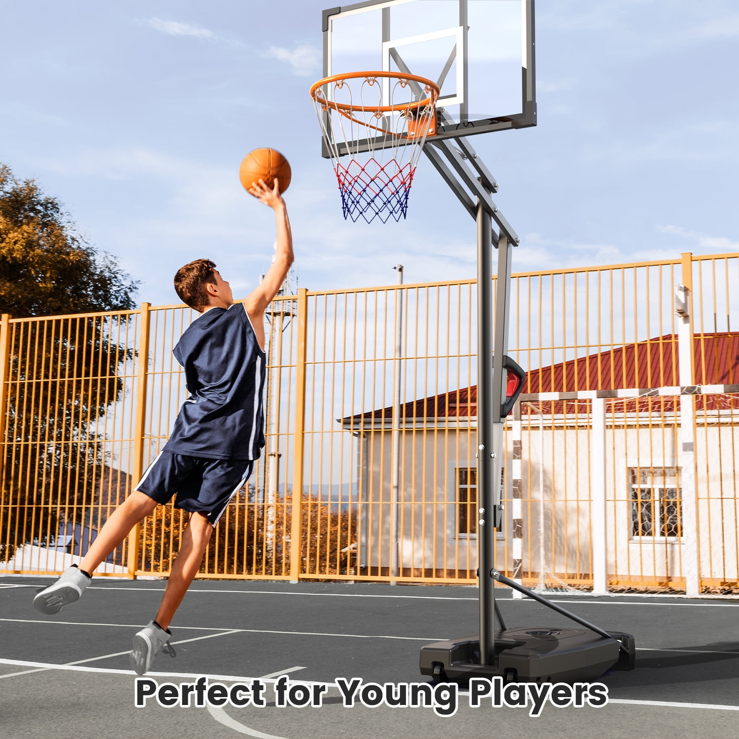 FirstAsk Adjustable Portable Basketball Hoop 3.9-8.5 ft HDPE Backboard for Kids, Outdoor and Indoor Courts