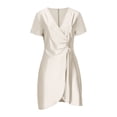 thumbnail image 4 of Mceream Robes Formelles pour Femmes Invitées de Mariage Grande Taille Robe Portefeuille en Satin à Col en V Patchwork Boîte de Nuit Élégante Cocktail Mini Fourreau Moulante Robes Blanc TG, 4 of 6