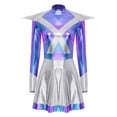 thumbnail image 3 of iiniim Women's Alien Costume Shiny Metallic Cap Sleeves Dress Astronaut Space Cadet Outfits Silver L, 3 of 7
