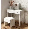 thumbnail image 2 of Ktaxon Ensemble de Coiffeuse, Coiffeuse avec Miroir Rabattable, Table de Maquillage, Bureau d'Écriture avec 2 Tiroirs et Tabouret, Blanc, 2 of 8
