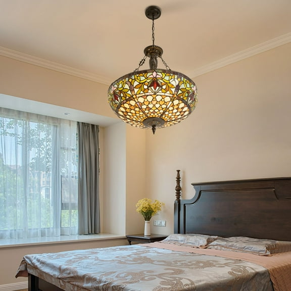 Vintage Style 5-Lights Chandelier Stained Glass Pendant Lamps Ceiling Fixtures