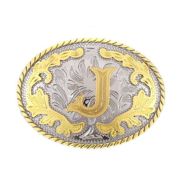 Boucle de Ceinture Western Lettres Initiales ABCDEFG à Y-Cowboy Rodéo Or Grande Boucle de Ceinture pour Hommes et Femmes (J)