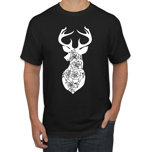 Deer Rose Animal Lover Men's Graphic T-Shirt, Black, Small