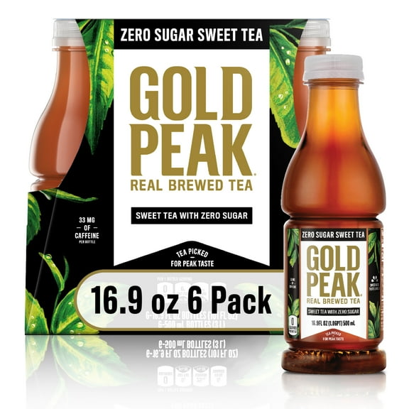 Gold Peak Real Brewed Tea Zero Sugar Diet, Bottled Tea Drink, 16.9 fl oz, 6 Bottles