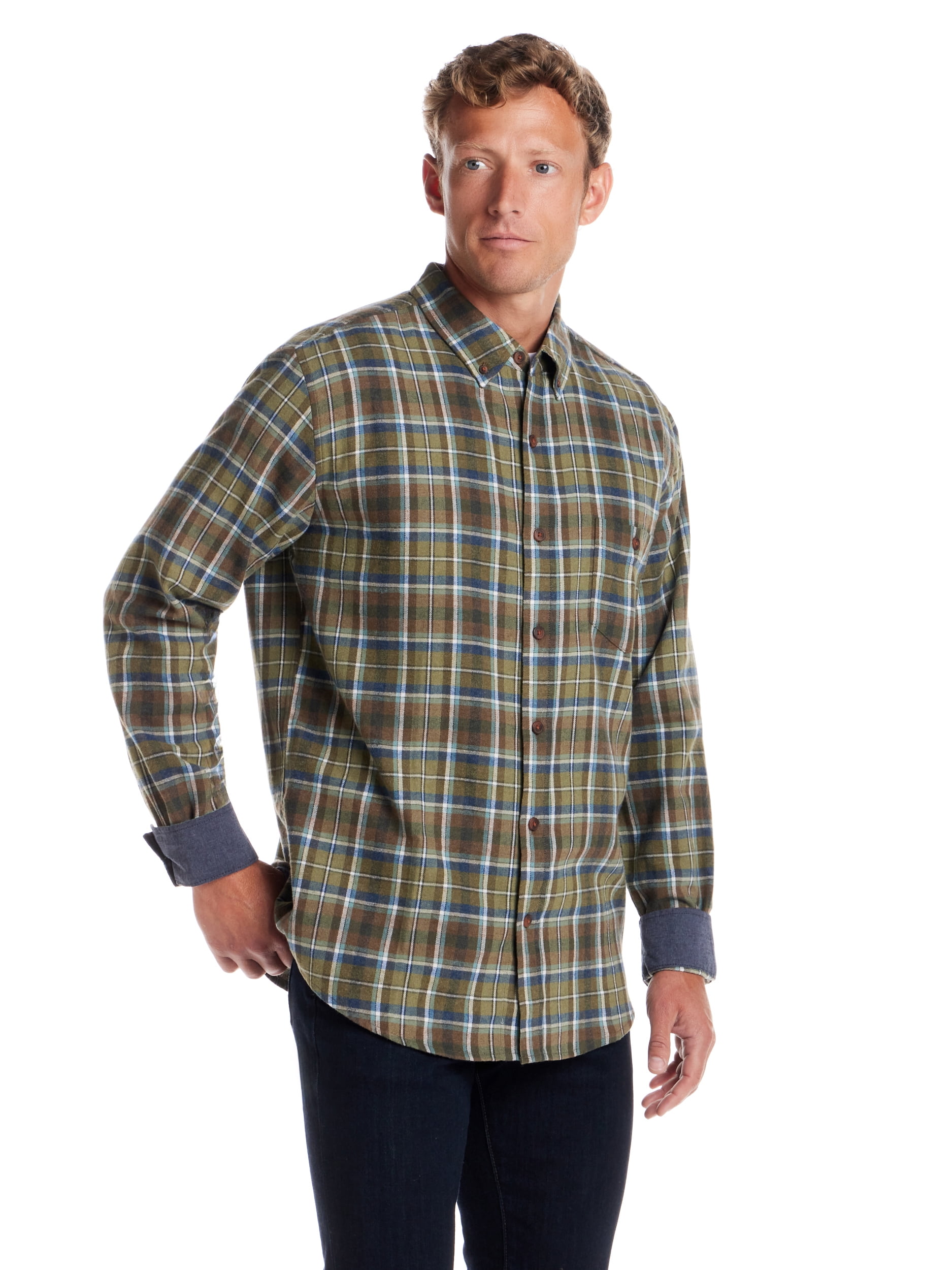 Frontier Threads Men's Long Sleeve Button Down Traditional Plaid Flannel