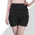thumbnail image 2 of Women's Lace Shorts High Waisted Tiered Stretch Solid Pleated Lantern Short Pants Bottom Pants Black,L, 2 of 5