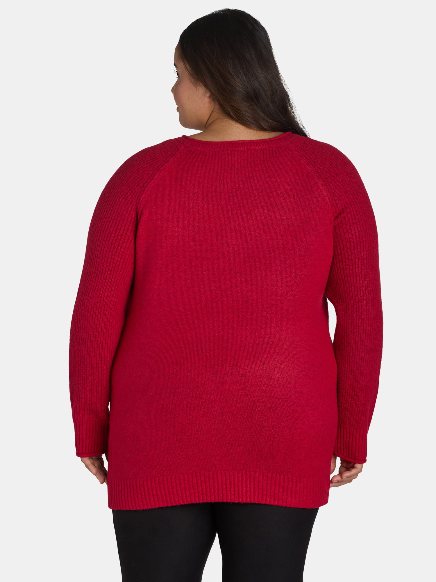 Terra & Sky Women’s Plus Mixed Rib Crewneck Sweater, Lightweight, Sizes 0X-5X