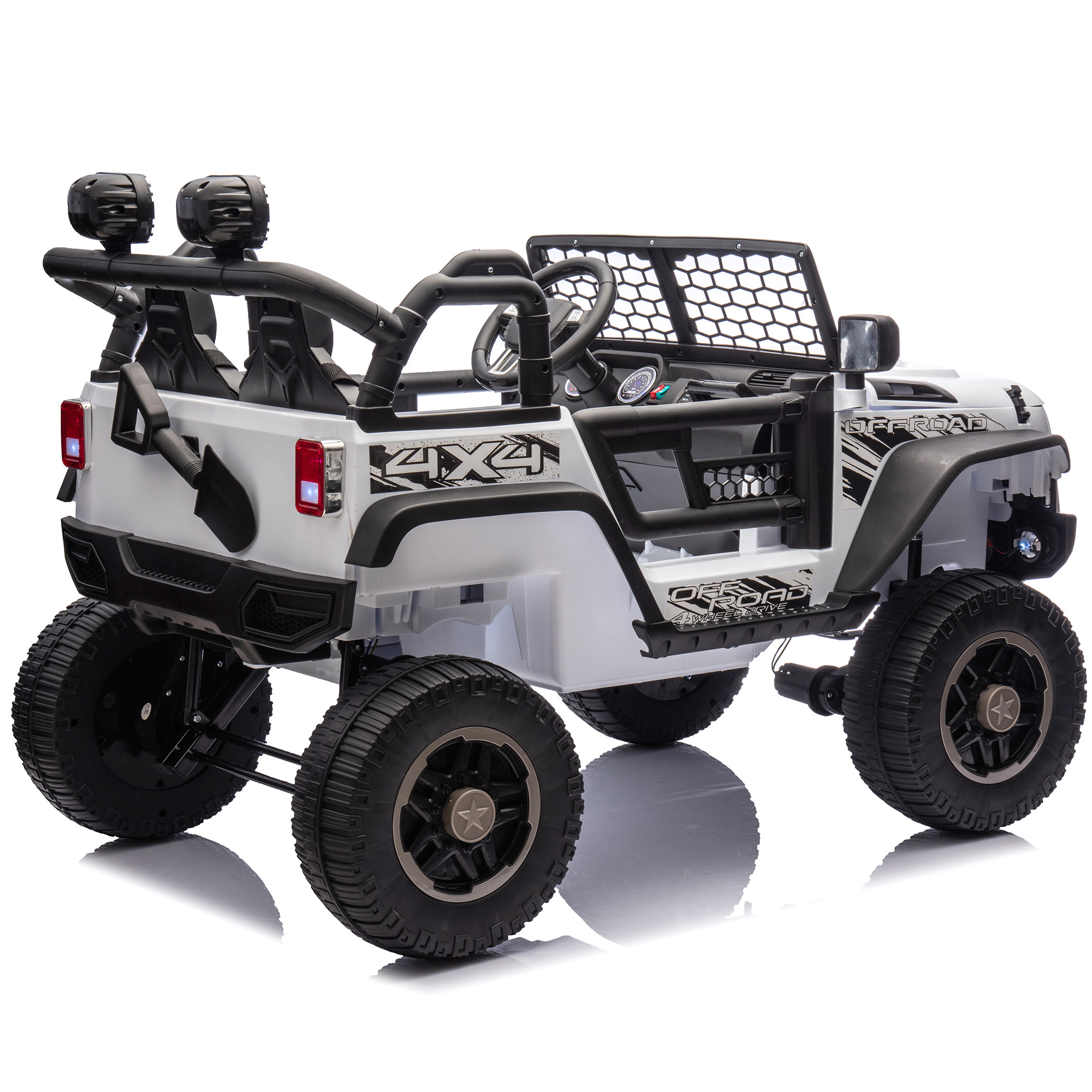 Jorfly 24 Volt Ride on Toys,4WD 2 Seater Power Car wheels UTV w/Remote Control, Bluetooth Music, Spring Suspension, LED Light, 5MPH Max, White
