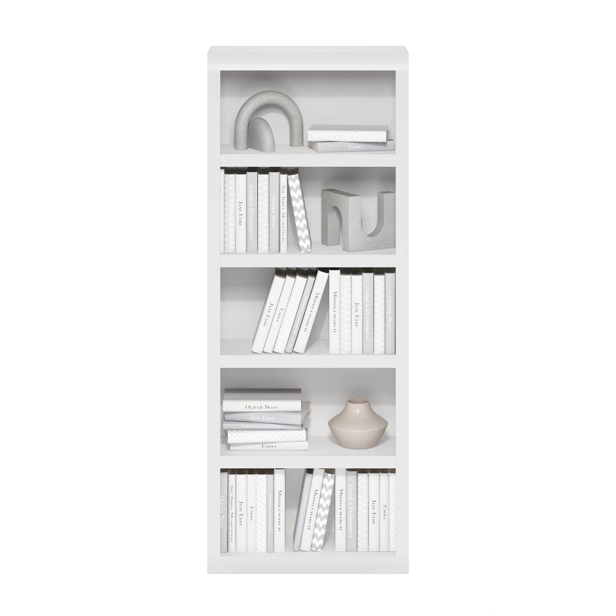 Furinno Rail 5-Tier Open Shelf Bookcase, White