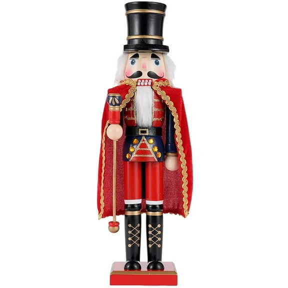 Christmas Nutcrackers Soldier Ornament Wood Figures Model Holiday Party Desktop Decor 38cm Soldiers Puppet with Cloak Christmas Nutcrackers 38cm