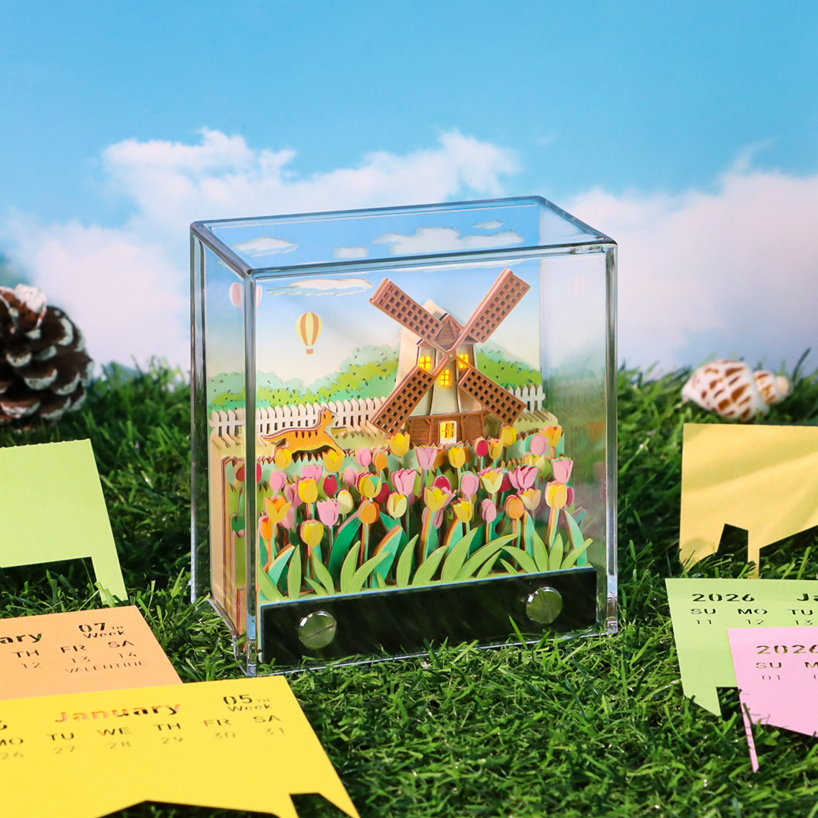 2026 LED-Enhanced Whirling Fan Calendar - Artistic Removable Note Panes and Desk Display Gifts for Professionals