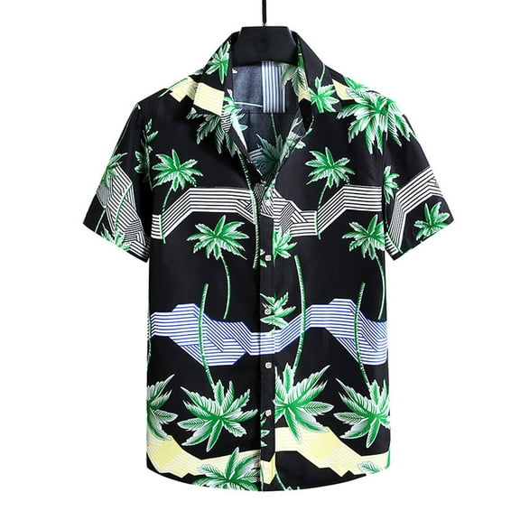 Leesechin Men's Hawaiian Shirts Short Sleeve Casual Floral Button Down Tropical Shirt Summer Holiday Beach Aloha Hawaii Shirt Black L