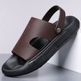 thumbnail image 5 of Flat Heel Slippers for Men 2025 Flat Heel Breathable Open Toe Summer Trendy Solid Color Slip-on Footwear Causal Summer Dressy Beach Shoes Brown 8, 5 of 7