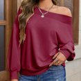 thumbnail image 4 of Clearance under 10!Sevevn Women's Oversized Sweatshirts Long Sleeve Off The Shoulder Collar Pullover Tops Early Access Deals Wine XL, 4 of 9