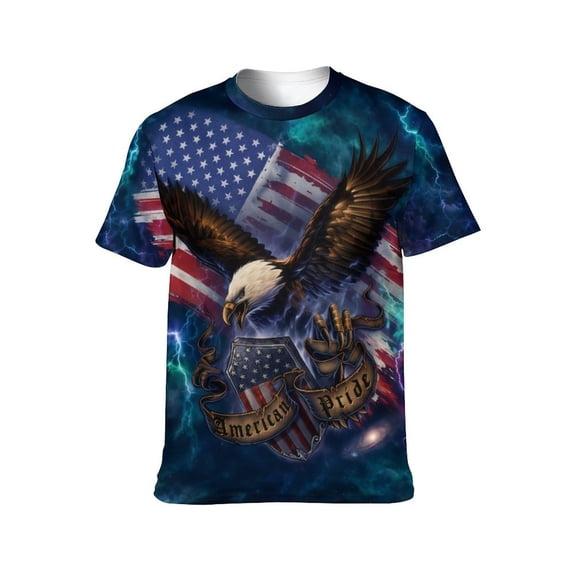 LAOLIUSN Men's American Flag Eagle T-Shirt, 3D Patriotic Graphic Tee, S-4XL, S-4XL