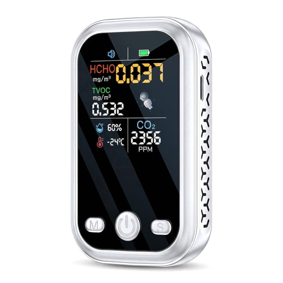 3-in-1 CO Detector,Handheld Carbon Monoxide Sensor,Monitors CO2 Concentration,Temperature & Humidity, Detects CO, Natural Gas, Smoke, Temperature, and Humidity for Home, Apartment, Hotel, Camping RV