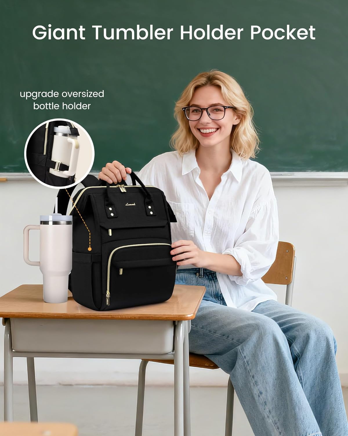 LOVEVOOK Laptop Backpack for Women with Giant Tumbler Holder Pocket,15.6 inch Waterproof Travel Backpack Purse Computer Laptop Bag,Professional Work College Nurse Teacher Backpack Casual Daypack