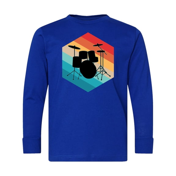 Inktastic Drummer Retro Drum Set Long Sleeve Youth T-Shirt