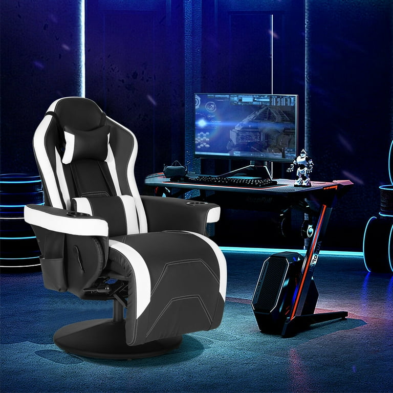 Gaming Chair, Racing Style Computer Recliner with Lumbar Support, Footrest  and Cup Holder, Black/White/Red