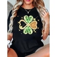 thumbnail image 1 of Women'S St. Patrick'S Day Clover Sparkle Print T-Shirt, Casual Crew Neck, Short Sleeve, 100% Polyester Knit Fabric, Regular Length, All Seasons Plant Pattern Tee, 1 of 7