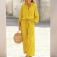 2 Piece Linen Set for Women Long Sleeve Button Down Shirt Top Wide Leg ...