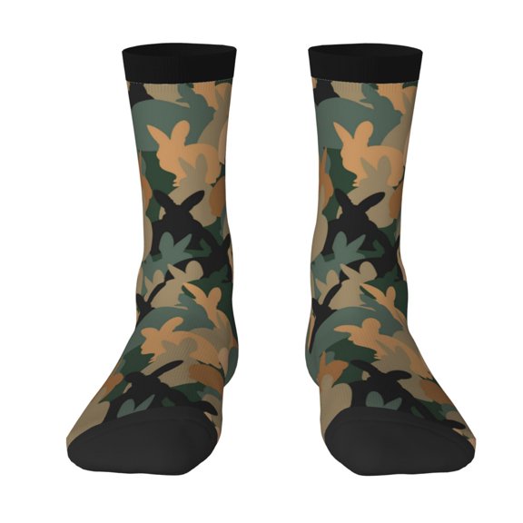 Uemuo Camouflage Rabbit Pattern Women's Crew Socks, Soft Durable Breathable Moisture-Wicking with Odor Control Cotton socks