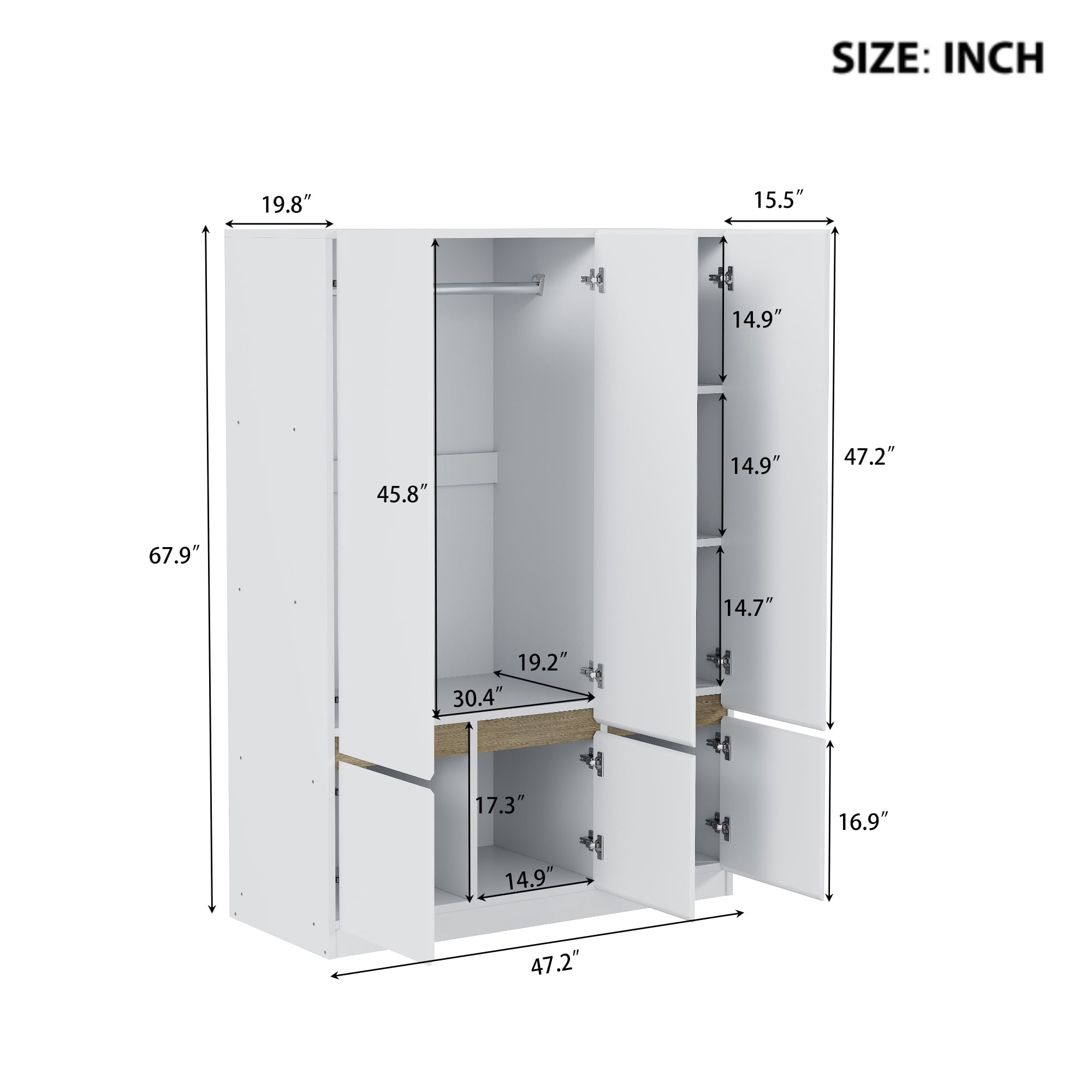 6-Doors Wooden Wardrobe Closet Storage Armoire with Multi-Layer Shelves for Bedroom