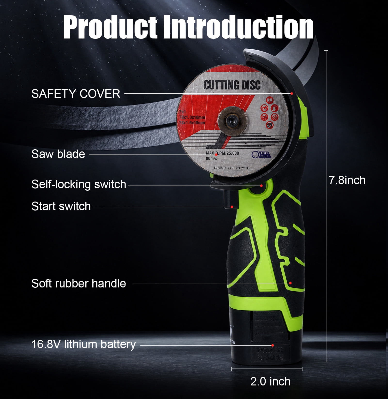 Geevorks Angle Grinder Tool, 7000rpm Mini Electric Angle Grinding Tool with 2pcs 16.8V 2000mAh Batteries and Cutting Discs, Grinder Handheld Cutter for Metal Wood
